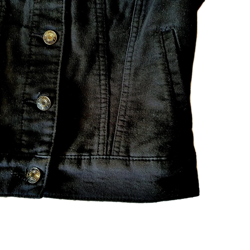 Just Jeans Women's Denim Jacket Size 8 Black Biker Style Distressed Finish Coat - image 4 of 4