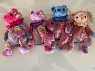 Ty beanie baby bundle 4 bears with different month birthday cake motifs
