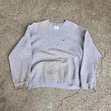 Vtg 90s NIKE Embroidered Swoosh Logo Earthtone Distressed Crewneck Sweatshirt L