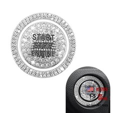 Car Engine Start Button Cover, Sparkling Rhinestone Push Start 2 PCS White
