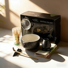 8 Pcs Matcha Whisk Set,Black Matcha Kit Includes Matcha Bowl with Spout, Bamboo