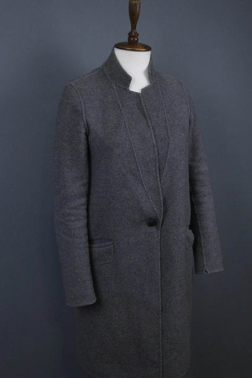 Cappotto lungo grigio VERSACE maniche lunghe tasche a filetto tasche monobottone tasche