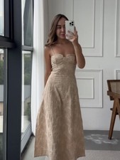 ZARA NWT WOMAN SS24 EMBROIDERED FLORAL MIDI DRESS ECRU / BEIGE  3447/682