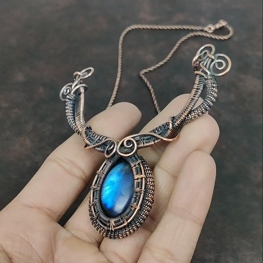Easter Deal Copper Labradorite Stone Wedding Wire Wrapped Chain