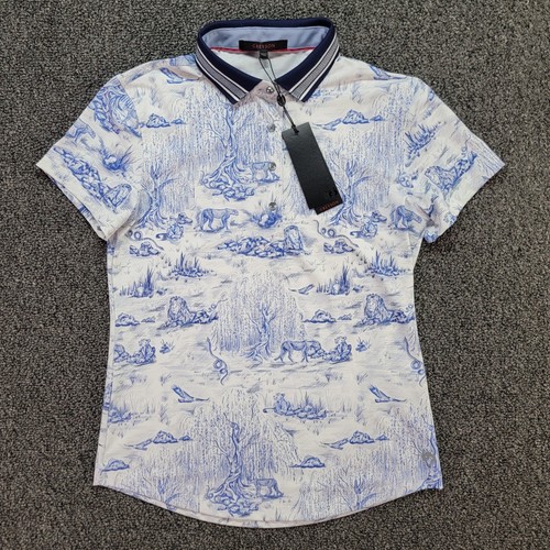 Greyson Polo Women Small Blue Golf Willow Toile Scarlett Golf Performance AOP