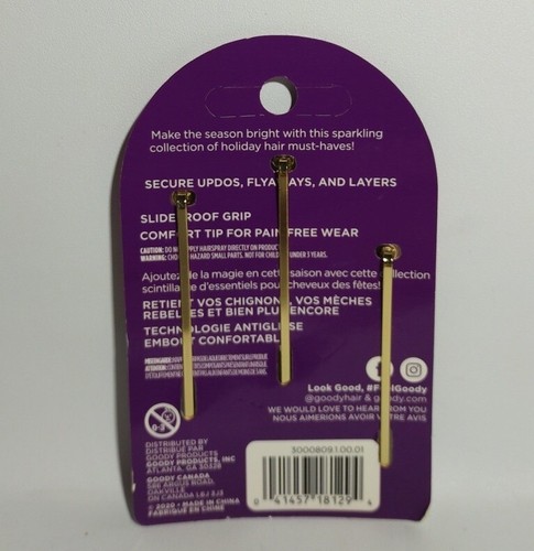 Goody Holiday Ball Stone Bobby Pins - 3 Count, Slideproof Rhinestone Bobbies - Picture 2 of 2