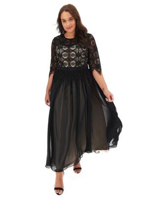high neck long sleeve lace midi dress Cap Sleeve Lace Midi Dress In Ivory Nude main image 1