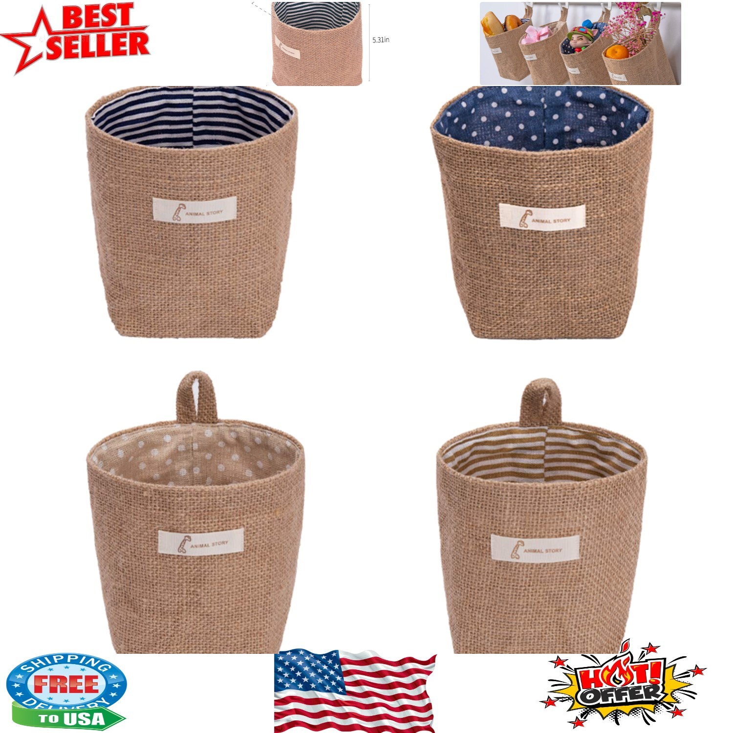 Versatile Cotton Linen Foldable Organizer Bags - 4 Unique Patterns Included