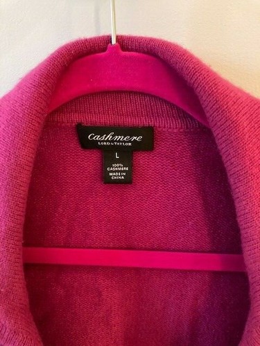 CASHMERE LORD & TAYLOR FUSCHIA FLOWERS SWEATER CARDIGAN LARGE (fits M too) EUC - Picture 3 of 5
