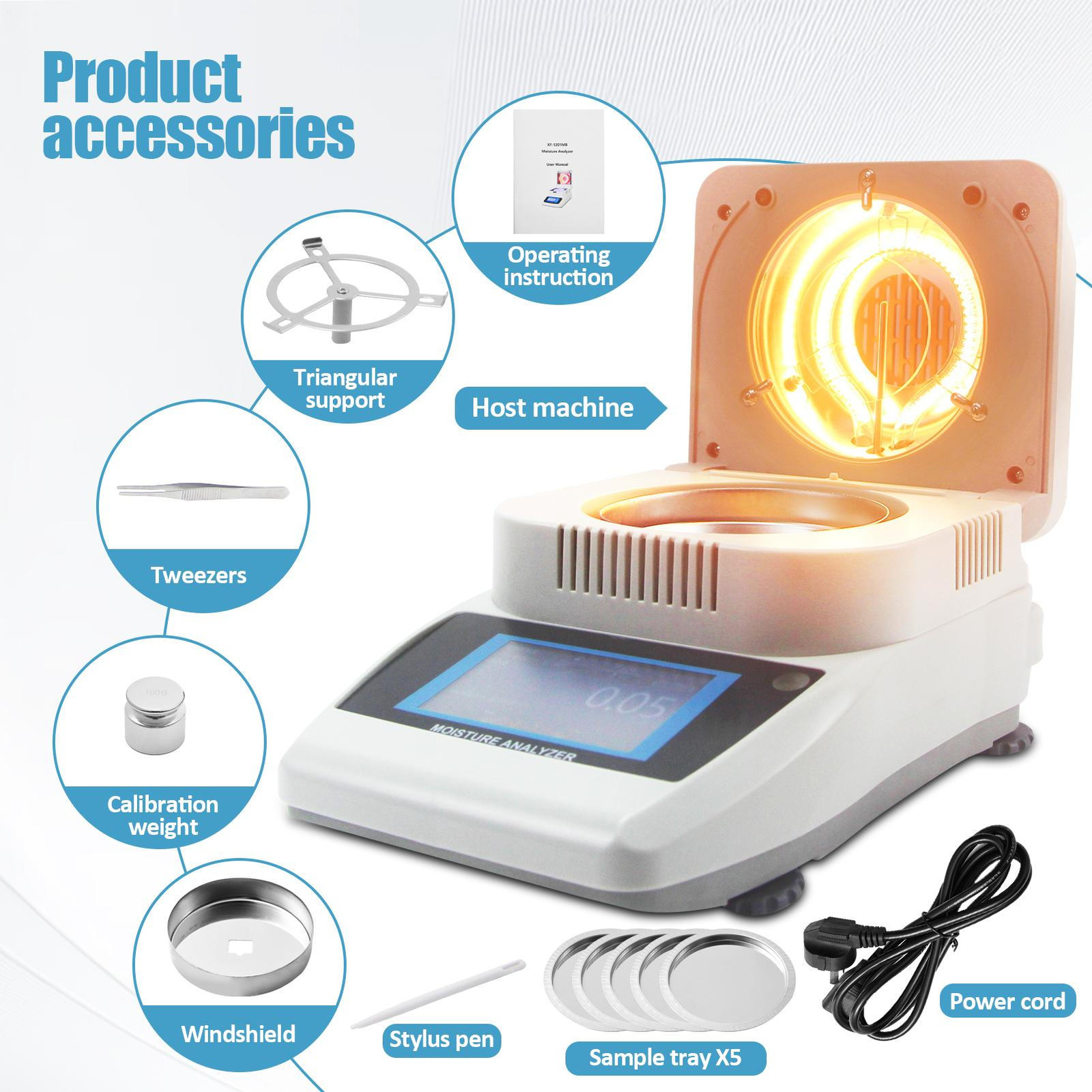 Lab Halogen Moisture Analyzer 0.01% Readability Touch Screen Moisture Balances thumbnail 6