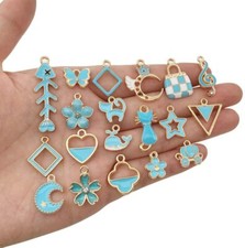 10 Enamel Gold Charms Blue Pendants Findings Princess Set Assorted Lot Mix