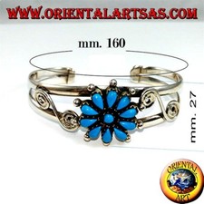 Bracciale in argento 925 ‰ rigido  con margherita di turchesi 