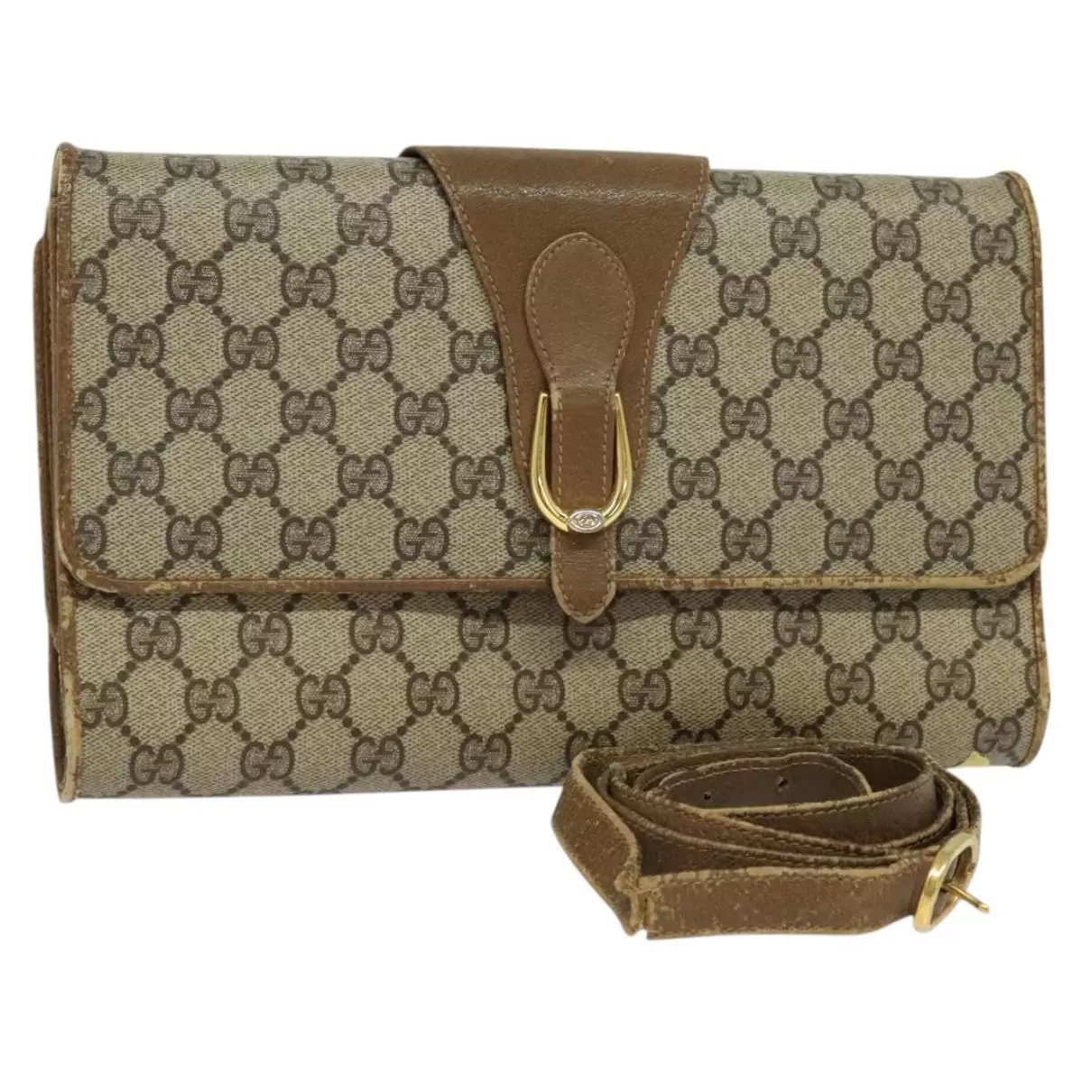 Sac à bandoulière GUCCI GG Supreme PVC beige or 904 02 050 authentique hk2124