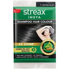 Pack of 15 Streax Insta Shampoo Hair Colour, Natural Black 18ml