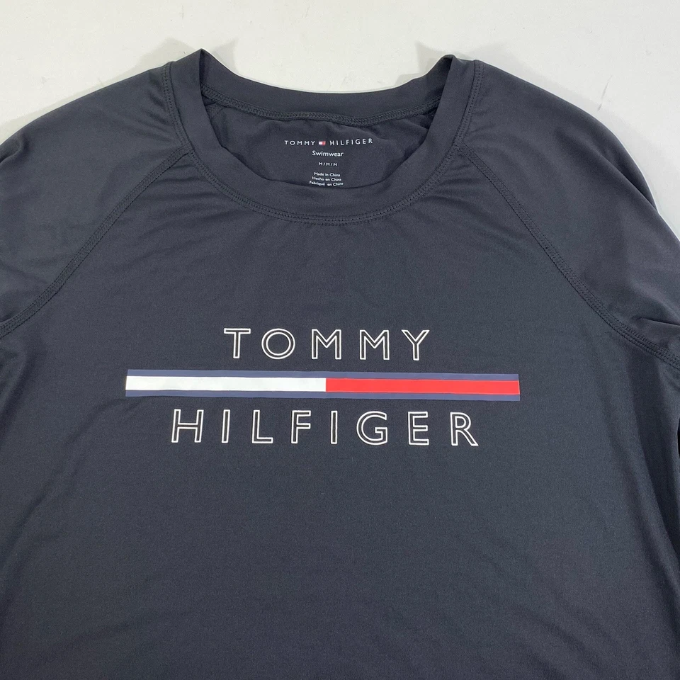 Tommy Hilfiger Swimwear Black Long Sleeve Top Swimsuit Coverup Logo Women M - Image 4 of 4