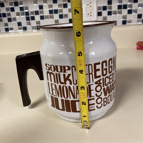 Vintage Enamel Typography Pitcher Brown Typograph Cocoa Milk Soup Etc - Picture 8 of 8