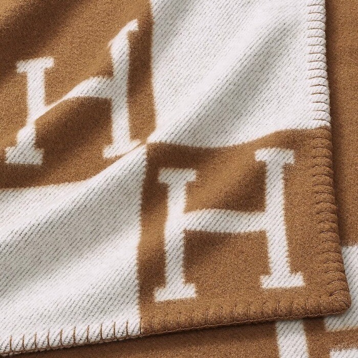 Hermes Avalon Throw Blanket Plaid Camel Cashmere Wool Sofa Bed Rug