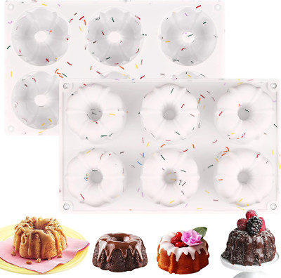 2 Pcs Mini Bundt Cake Pan, 6-Cavity Fluted Tube Cake Pan, Non-Stick Silicone ...