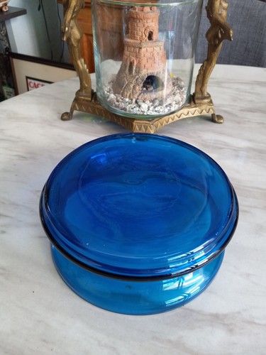 Vintage Antik Aquarium Fischglas Selten 7 1/2" Blau Vertiefung Glas Fischschale - Bild 11 von 13