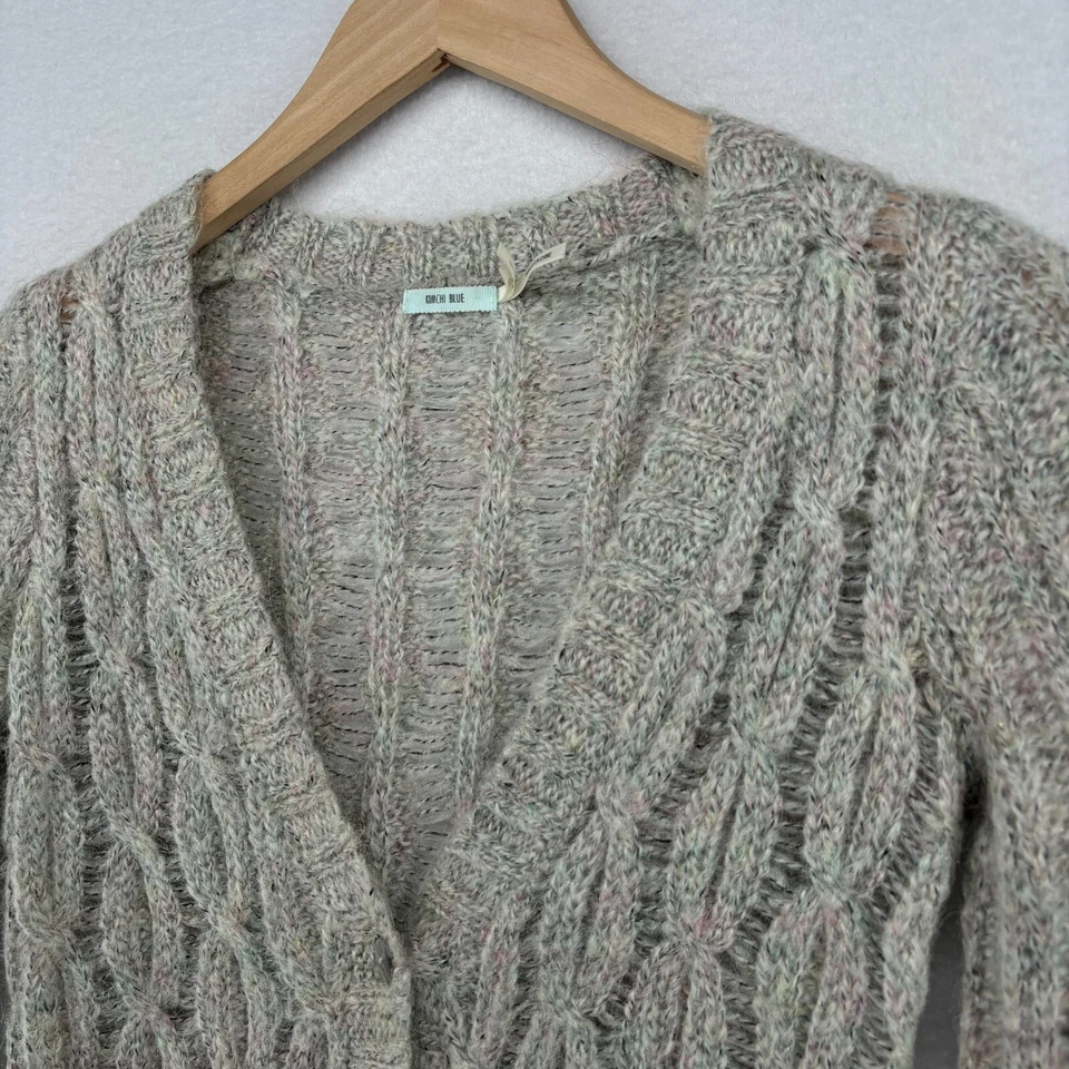KIMCHI синий ANTRHOPOLOGIE свитер женщин XS Mohair альпака кабель кнопка спереди серый - Изображение 2 из 4