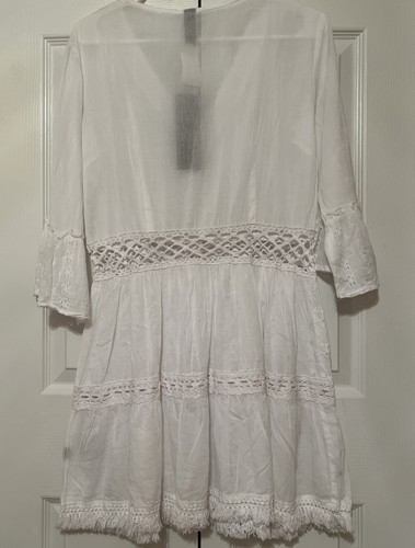 Beach Cover Up Cotton Eyelet Crochet Laced Up White Magic Me Women’s Size M - 第 7/9 張圖片