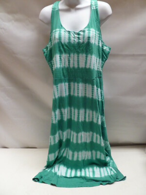 Ralph Lauren Chaps Midi Maxikleid Krawatte gefärbt grün weiß Boho Festival brandneu