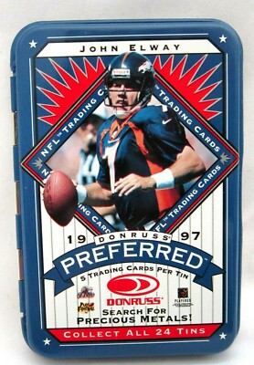 John Elway 1997 Donruss Preferred 4.5'' Blue Empty Tin!Denver Broncos QB GOAT HOF