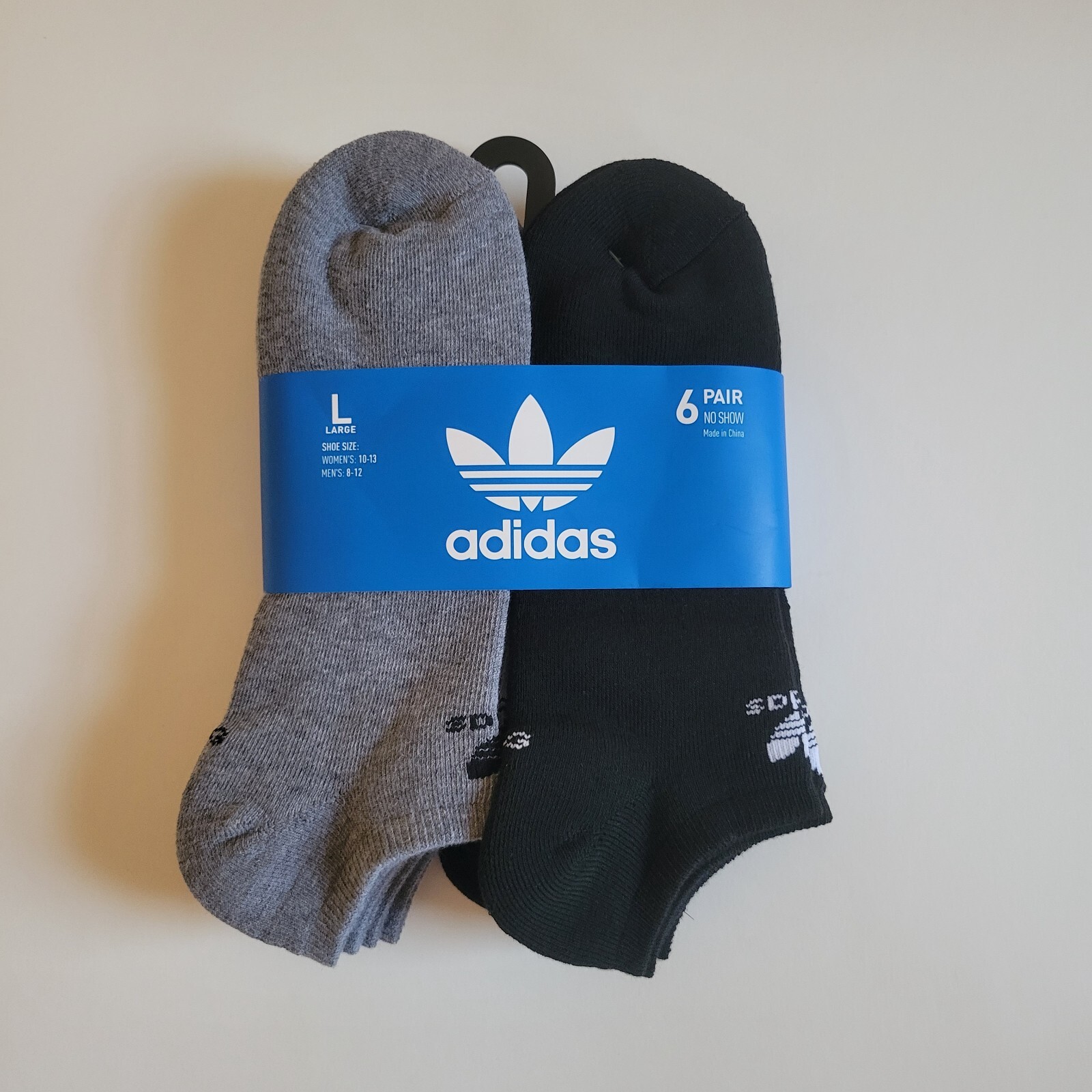 Adidas No Show Socks 6 Pack - 3 Black - 3 Grey - Men's Size Large-image