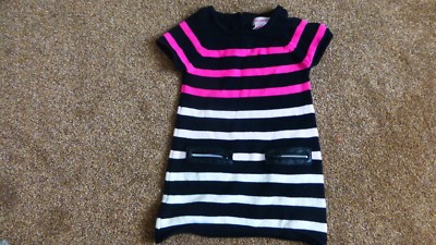 MÄDCHEN 1-2 JAHRE DESIGNER SAVANNE GESTREIFT SCHWARZ PINK MIT REISSVERSCHLUSS TASCHEN KLEID  