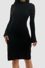 Rosie Harlow Women Black Mock Neck Imitation-Pearl Sweater Dress Juniors Size XL