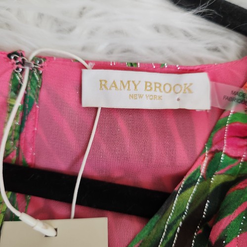 Ramy Brook bedrucktes Wilson Minikleid Größe 2 Blumenmuster Stufen Rüschen Seide V-Ausschnitt neu mit Etikett - Bild 8 von 19