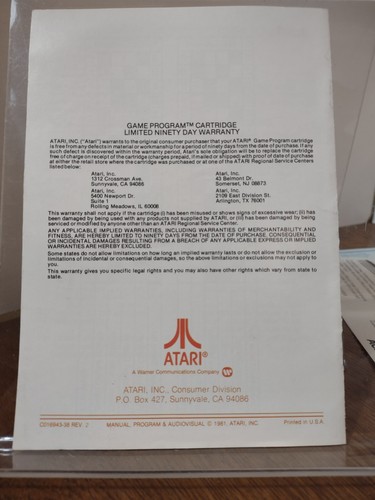 Atari Missile Command Handbuch - Bild 3 von 4