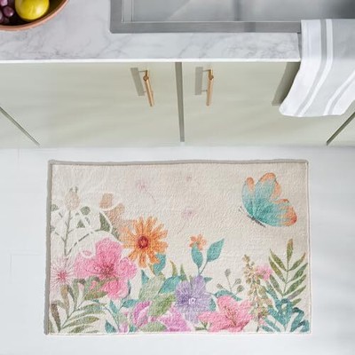 Door and Kitchen Mat Collection Accent Rug - 2'3'' x 3'9'', Ivory & Pink, Non-S...