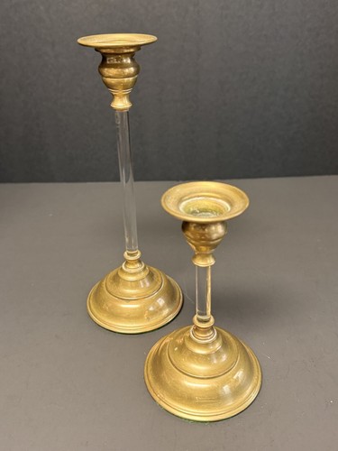 Vintage Brass Candle Stick Holder Glass Stems 6" & 9" Lot Rare Lot - Picture 7 of 8