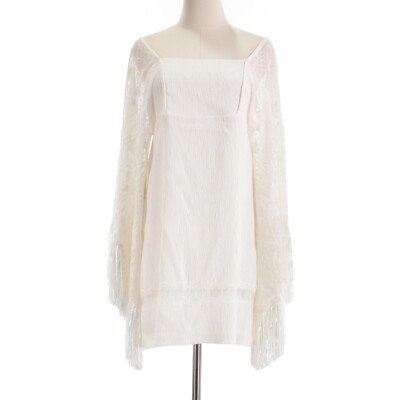 Alexis NWT Fringe Long Sleeve Korsa Mini Dress Size Small in Solid White