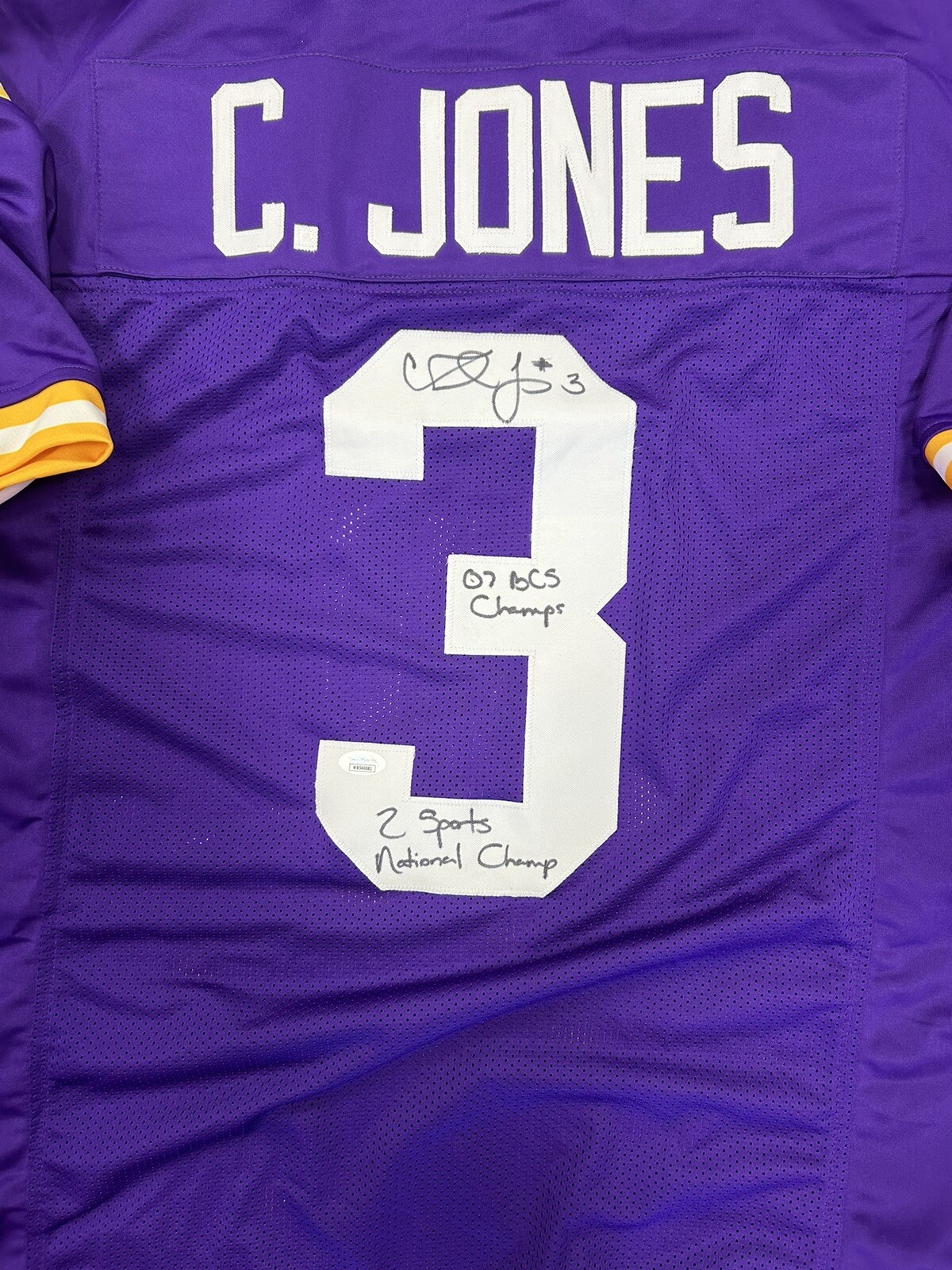 Chad Jones LSU Tigers Signed Jersey Autograph JSA Inscription BCS Champs 2xChamp