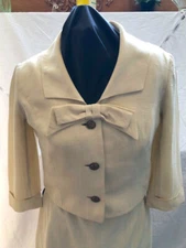 2 pc suit straight skirt Handmacher Weathervane vintage button bow jacket career