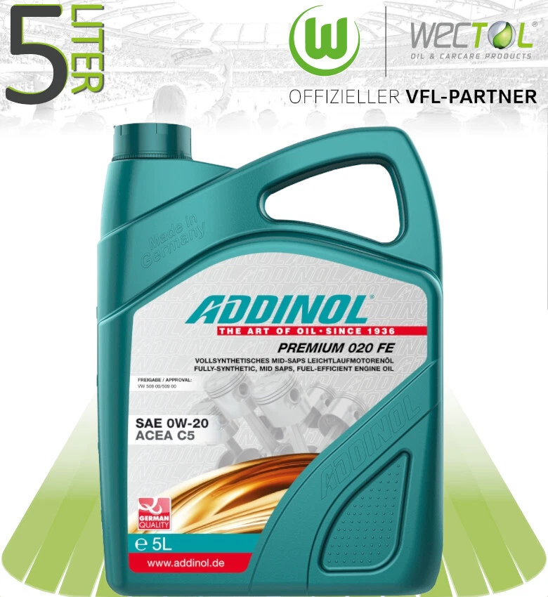 1 x 5 Liter Addinol Premium 020 FE 0W-20 VW Audi Seat 508 00 / 509 00 0W20 5L
