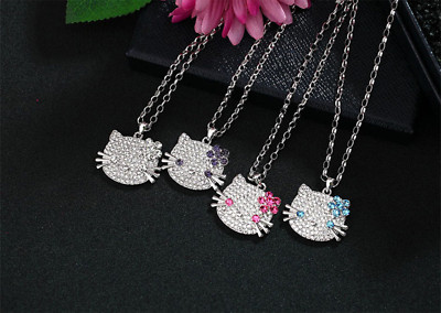 Hello Kitty 25'' Long Sweater Chain Pendant Necklace Swarovski Elements Crystal