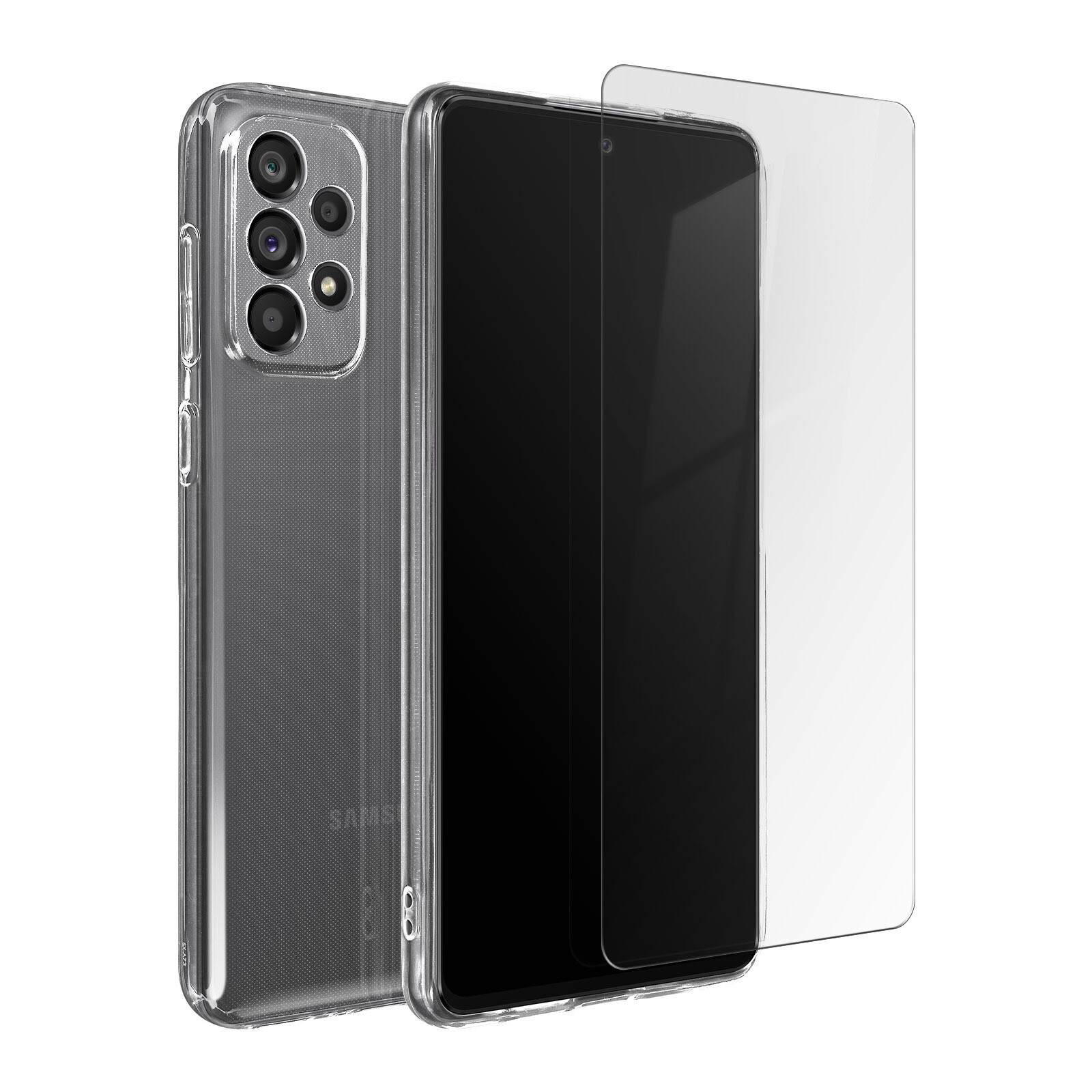 Case for Galaxy A73 Silicone Soft and screen protector Tempered Glass 9H clear