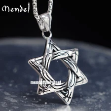 MENDEL Large Mens Stainless Steel Jewish 6 Point Star of David Pendant Necklace