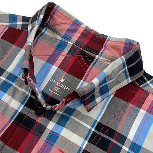 NWT Spyder Men's Crucial Short Sleeve Button Down Shirt Red Plaid Medium - 第 1/14 張圖片
