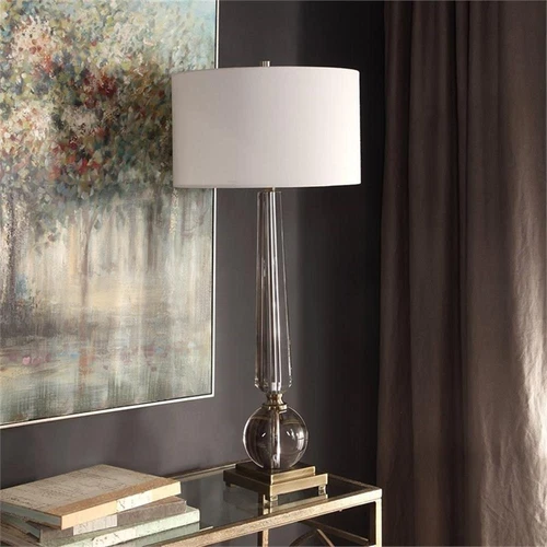 Uttermost Crista Steel Crystal and Fabric Table Lamp in Nickel and White - Picture 6 of 8
