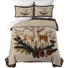 Custom Reindeer Couple Quilt Bedding Set, Christmas Quilt Bedding Pillowcase