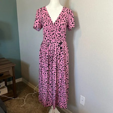 ASOS Pink/Black Cheetah Print Faux Wrap Dress Size 6 NWT