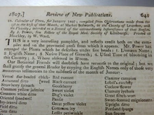 Review of Calendar of Flora  plants Horticulture   x2  abstract page  (1807)