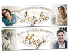 2 Personalised heavenly birthday banner photo funeral memorial ceremony poster