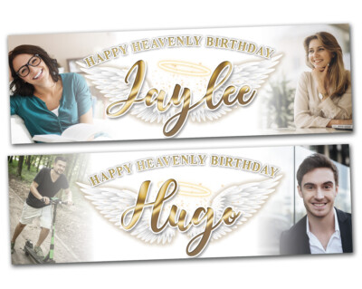 2 Personalisierte Himmlische Geburtstag Banner Foto Beerdigung Gedenkfeier Poster