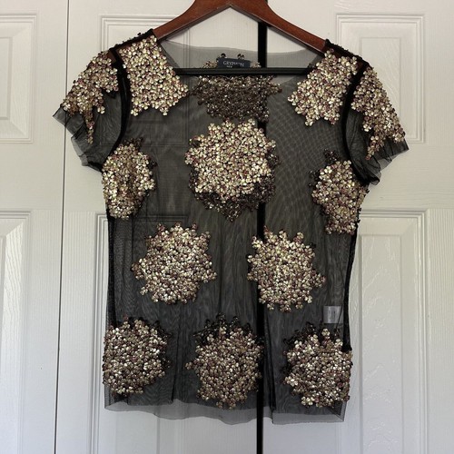 Women’s Gryphon Black Mesh Gold Top Size Small - 第 1/8 張圖片
