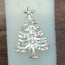 Christmas Tree Star Brooch Pin Silver Tone Mu...